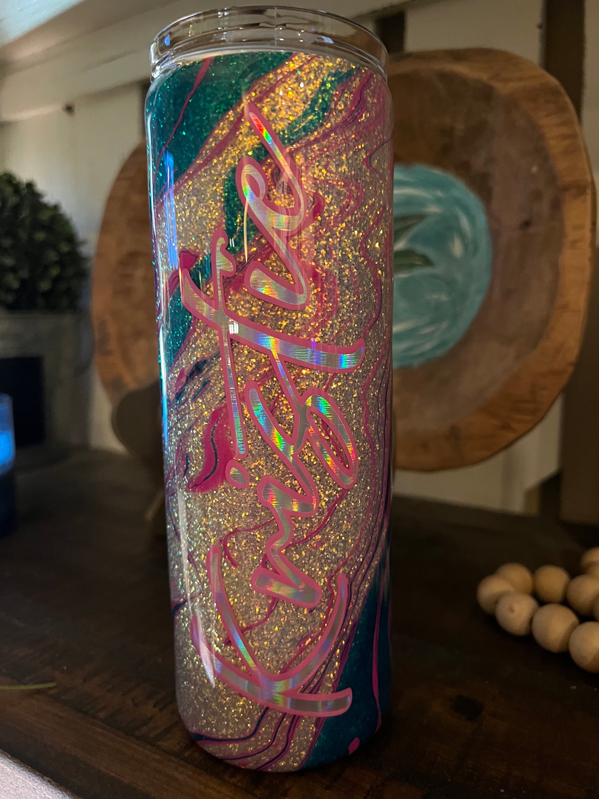 30oz Skinny Glitter HydroDip Tumbler Just Stick It 1